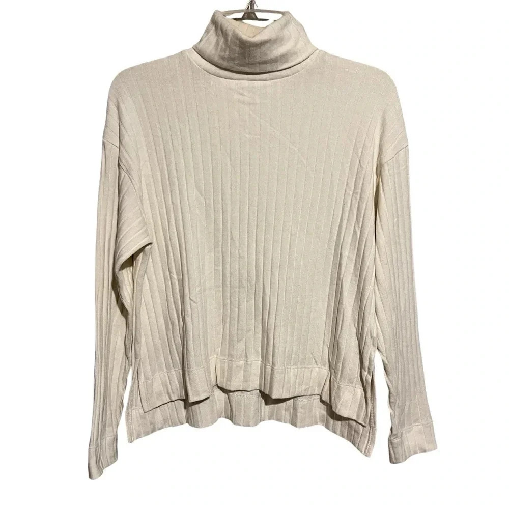 Madewell Cream Ribbed Long Sleeve Turtleneck Sweater Size Small S - Picture 1 of 9